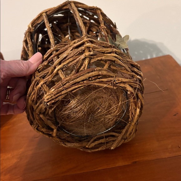 Rustic Wicker Pumpkin Bird Cage Decor w/ Felted Owl Cottagecore - Picture 6 of 7